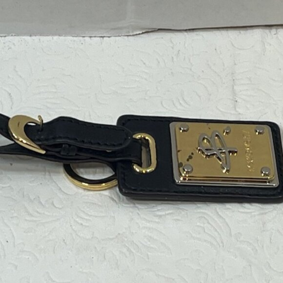 B. Makowsky Leather Black Buckle Luggage Tag Key Chain Gold Logo - Picture 2 of 14